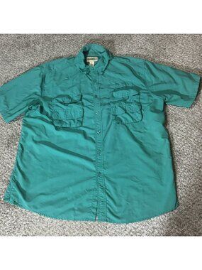 Gander Mtn. Fishing Shirt Men's XL Teal Nylon Button Down Short Sleeve Vented